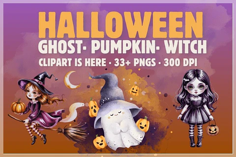 Kit Digital Halloween Ghost Pumpkin Witch 1