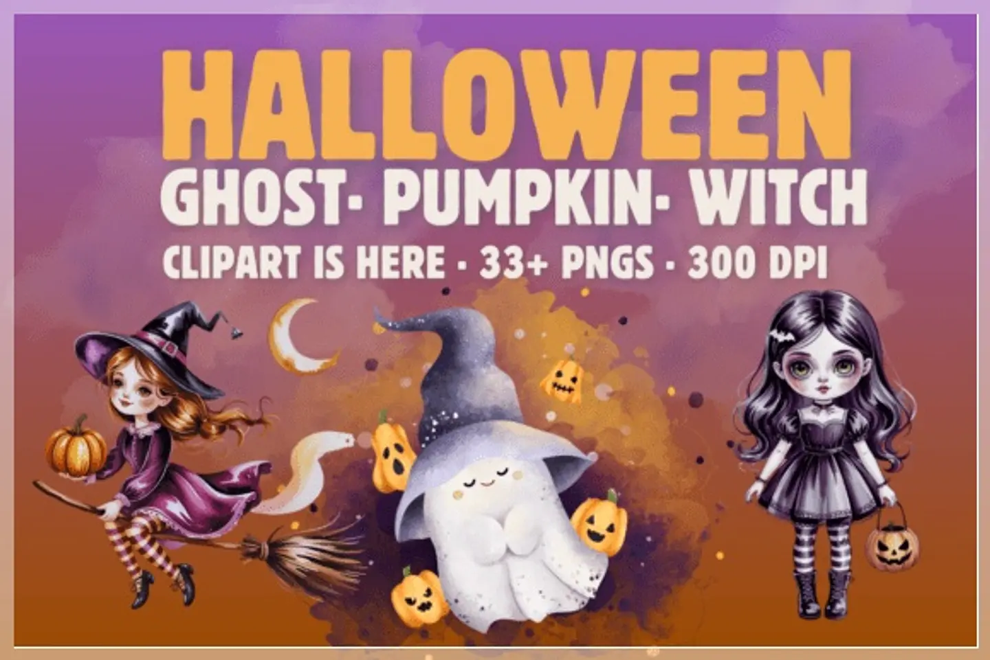 Kit Digital Halloween Ghost Pumpkin Witch 1 1