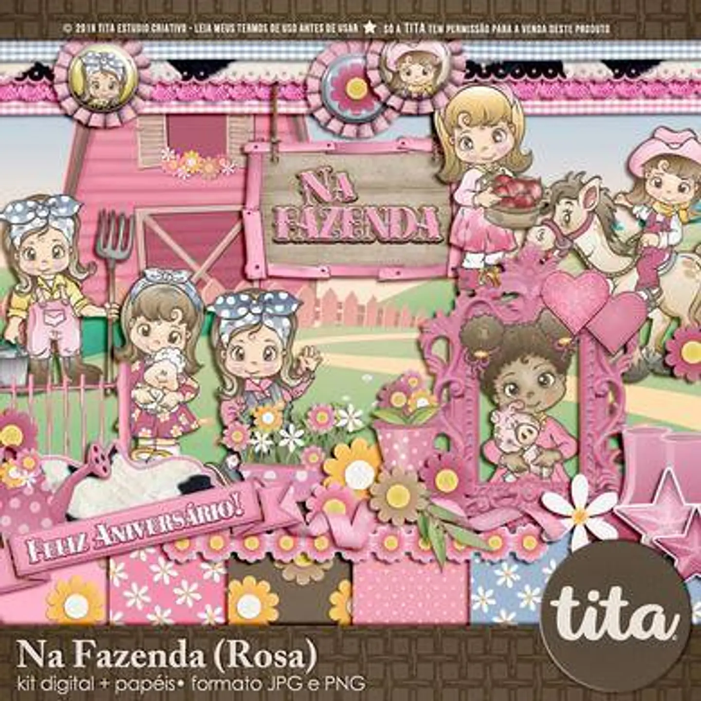 Kit Digital Na Fazenda Fazendinha Tons de Rosa 203 1