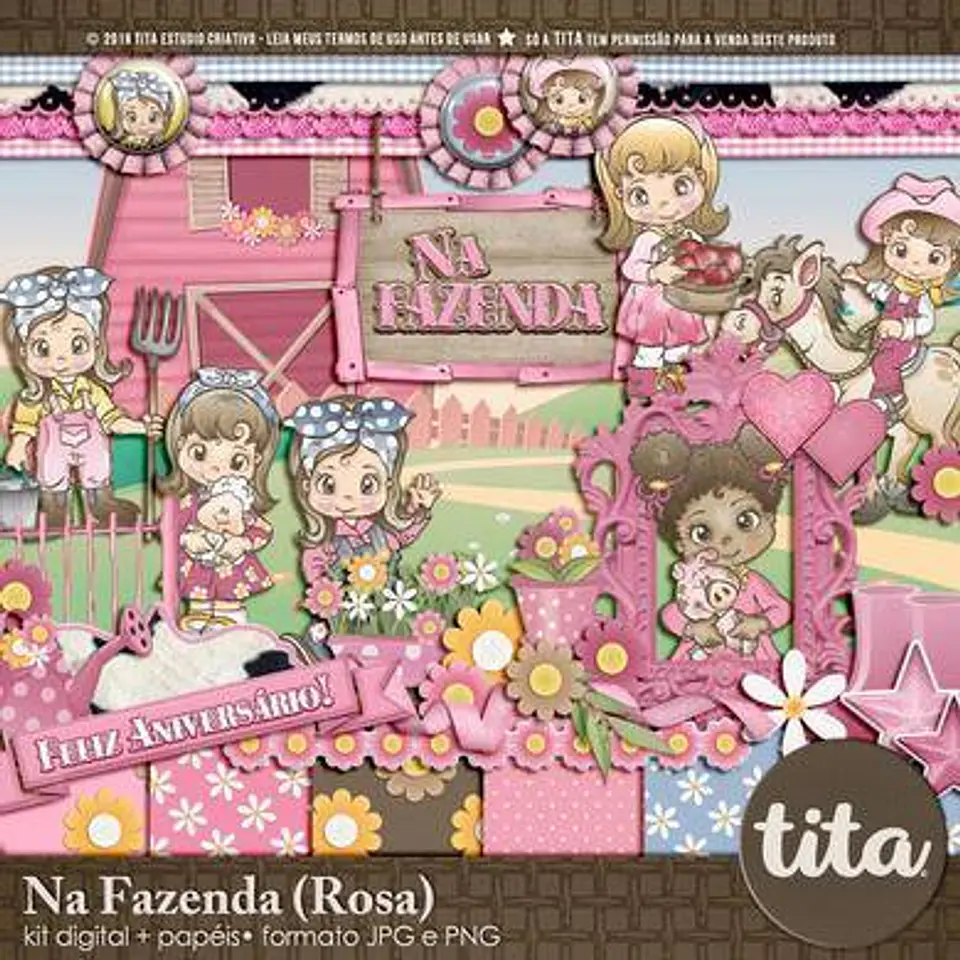 Kit Digital Na Fazenda Fazendinha Tons de Rosa 203 1