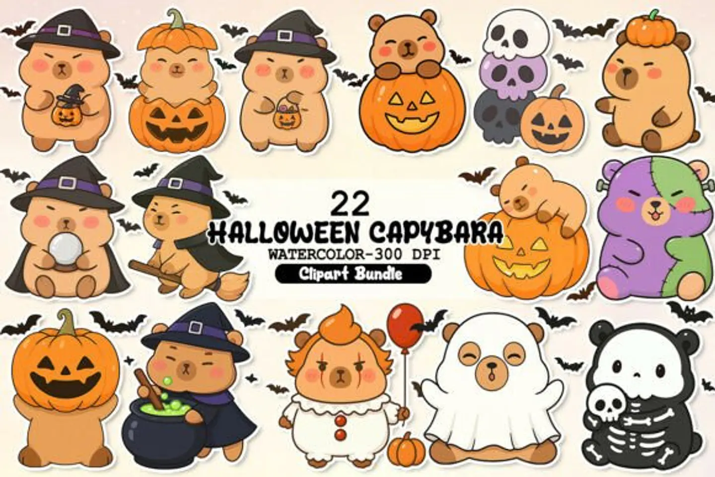 Kit Digital Kawaii Halloween Capybara 4 1