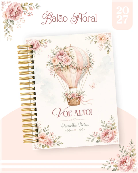 Encadernação - Agenda , Bloquinho , Calendário e Planner Balão Floral