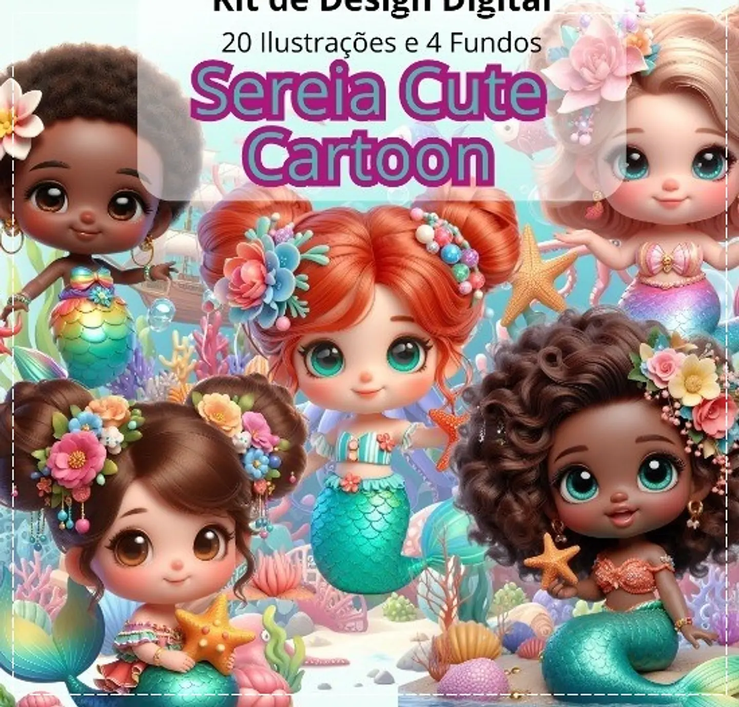 Kit Digital Pequena Sereia Cute 33 1