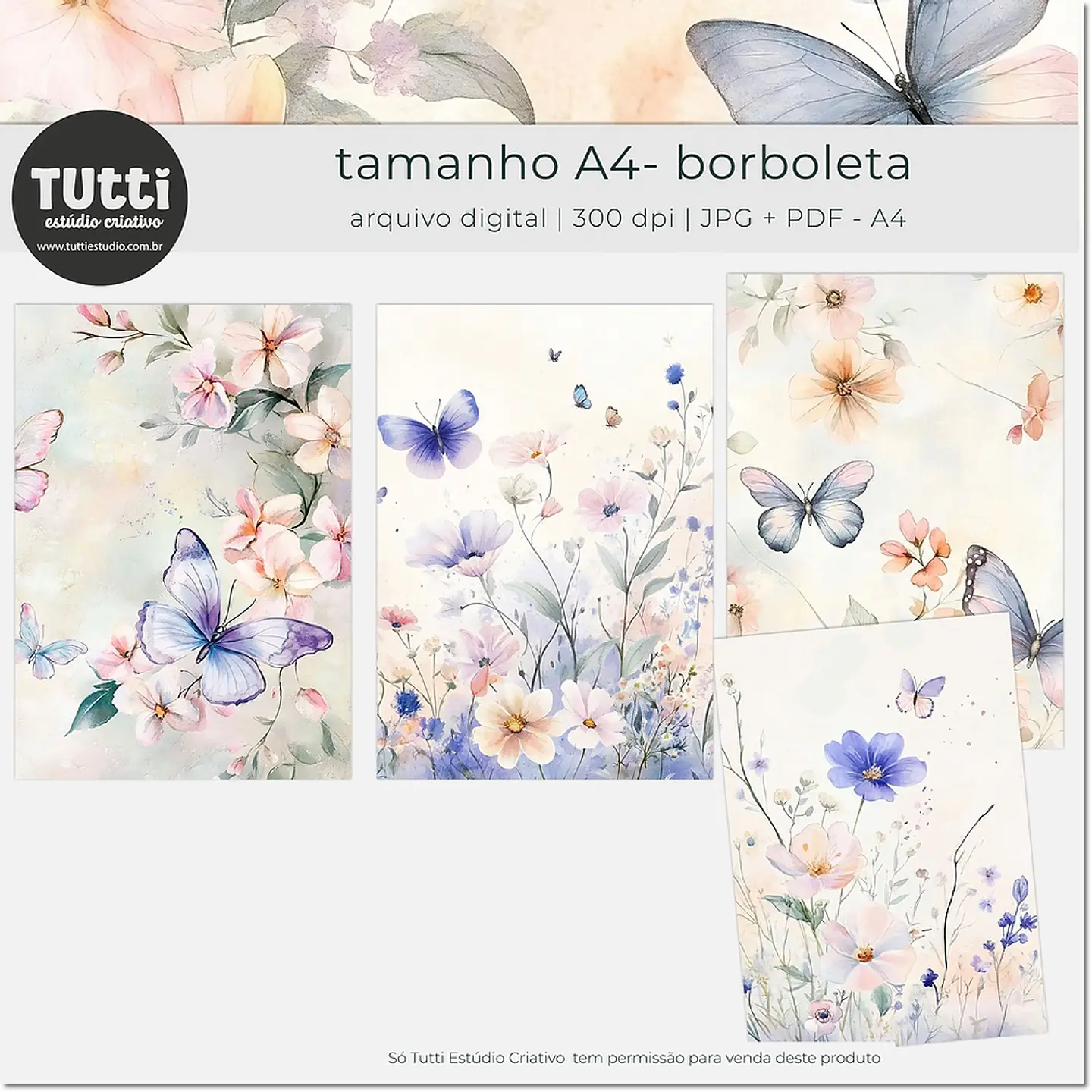 Kit Digital Papéis A4 Borboleta 25 1