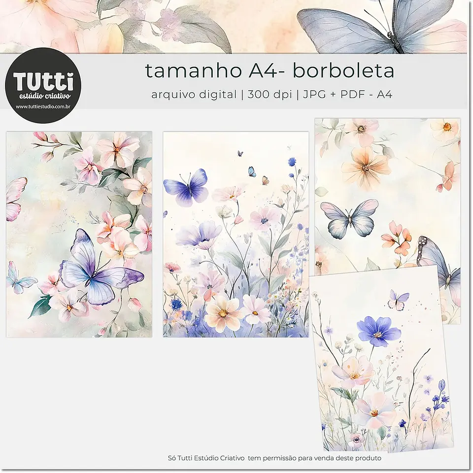 Kit Digital Papéis A4 Borboleta 25 1