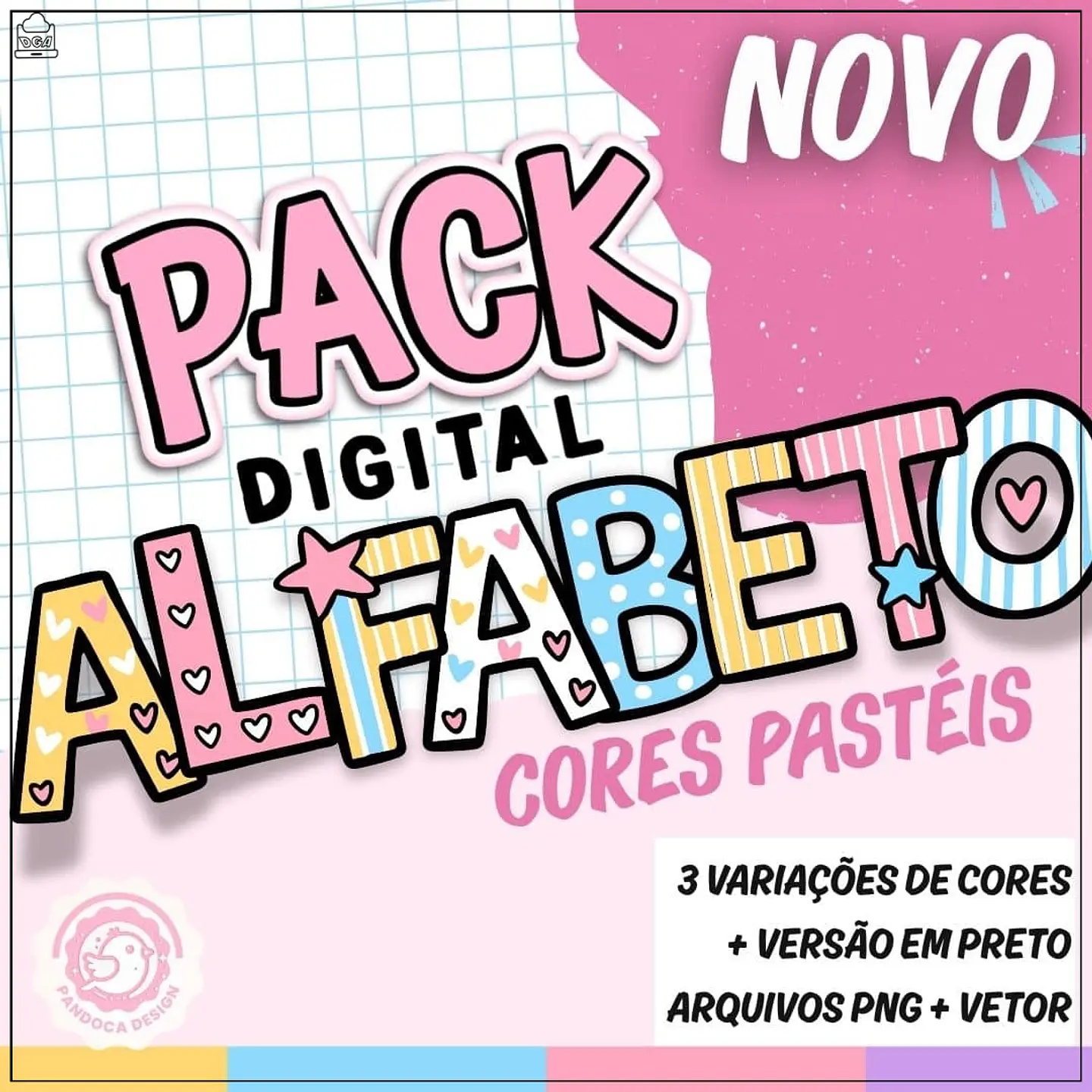 Kit Digital Alfabeto Cores Pastéis Menina 4 1