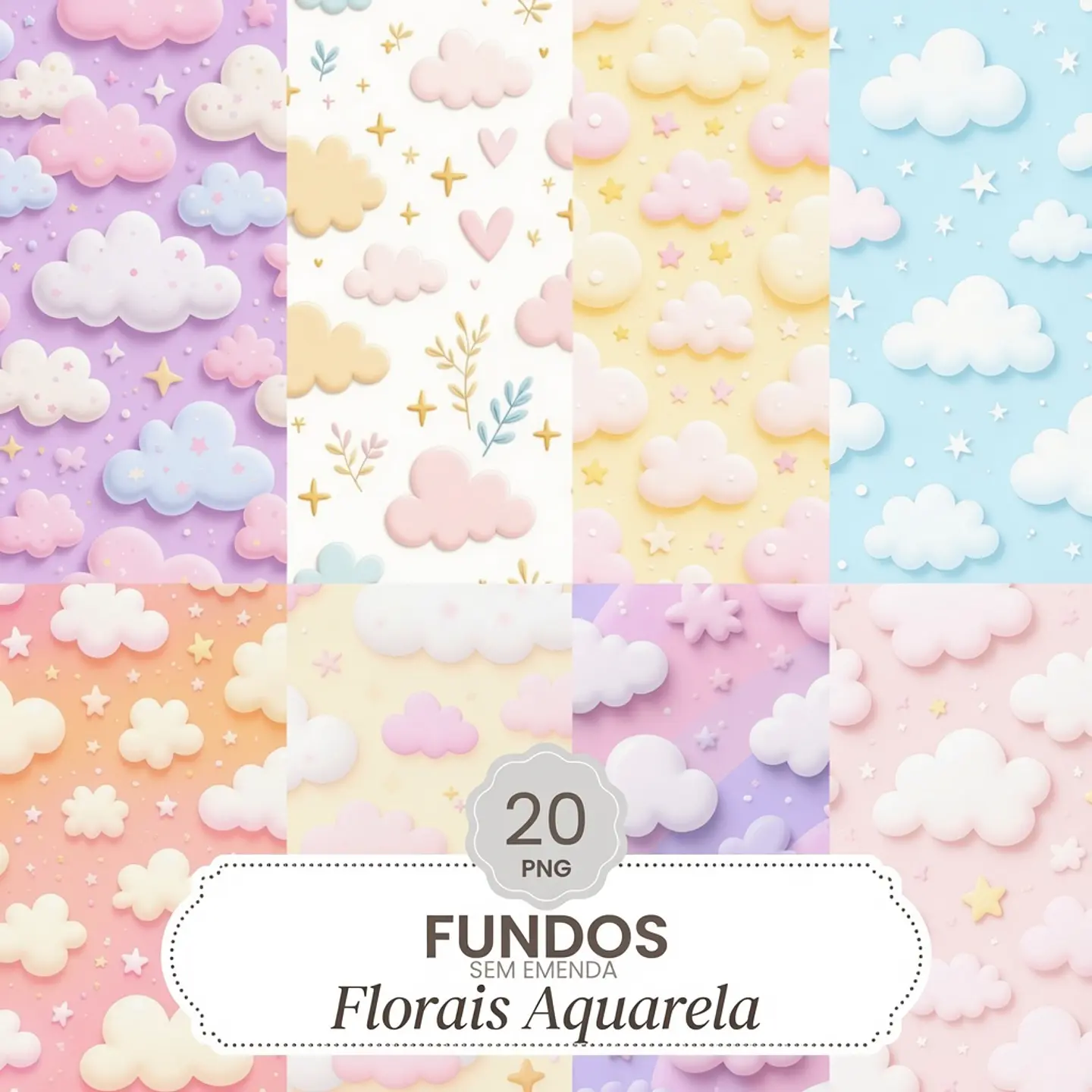 Kit Digital Papeis Nuvens Aquarela 5 1