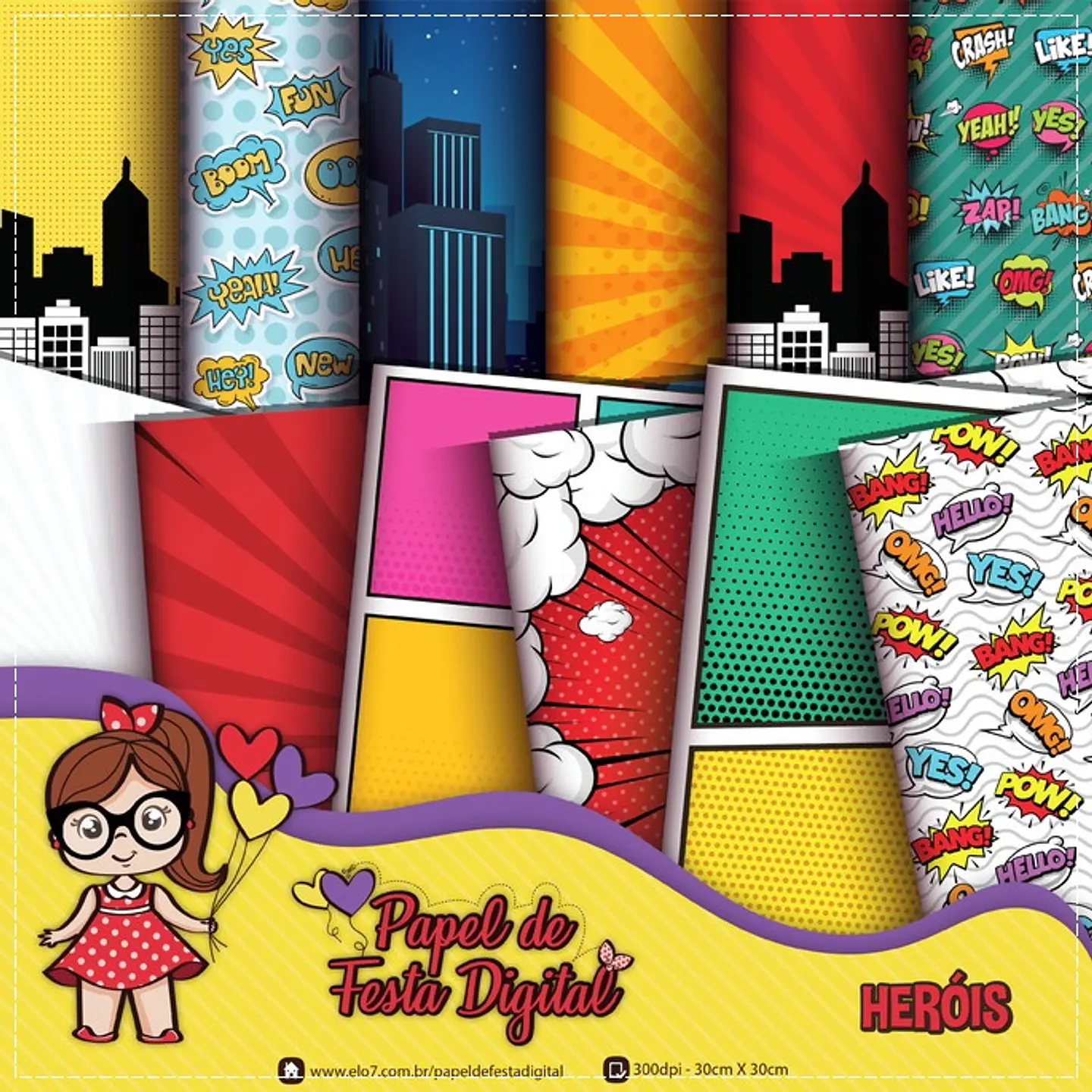 Kit Digital Heróis Papel de Festas 44 1