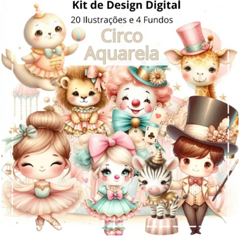 Kit Digital Circo Aquarela Personalizado 8