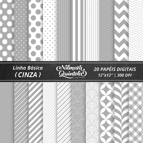 Kit Digital Papeis Basico Cinza 12