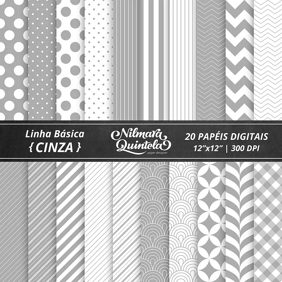 Kit Digital Papeis Basico Cinza 12 1