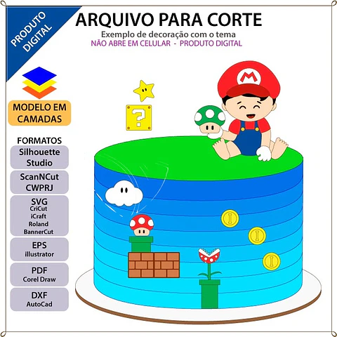 Arquivo de Corte Topo de Bolo Super Mario 24