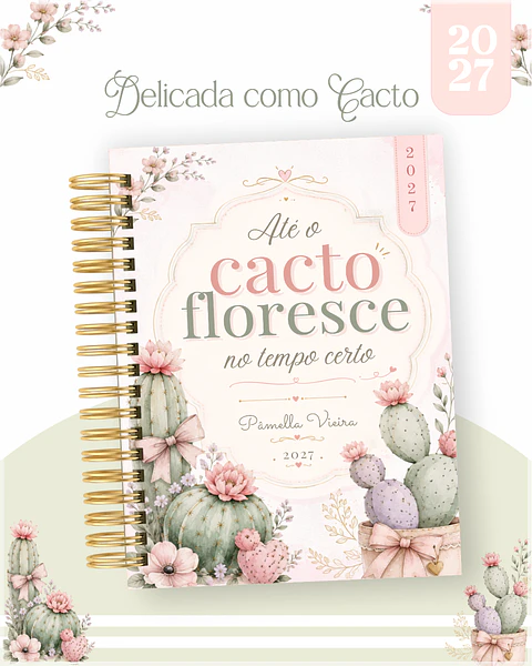Encadernação - Agenda , Bloquinho , Calendário e Planner Delicada com um Cacto