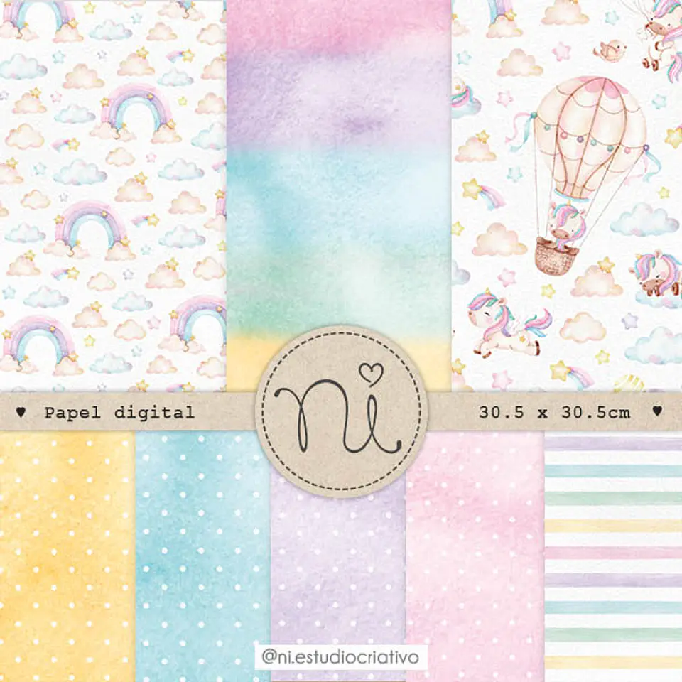 Kit Digital Unicornios Papeís 194 1