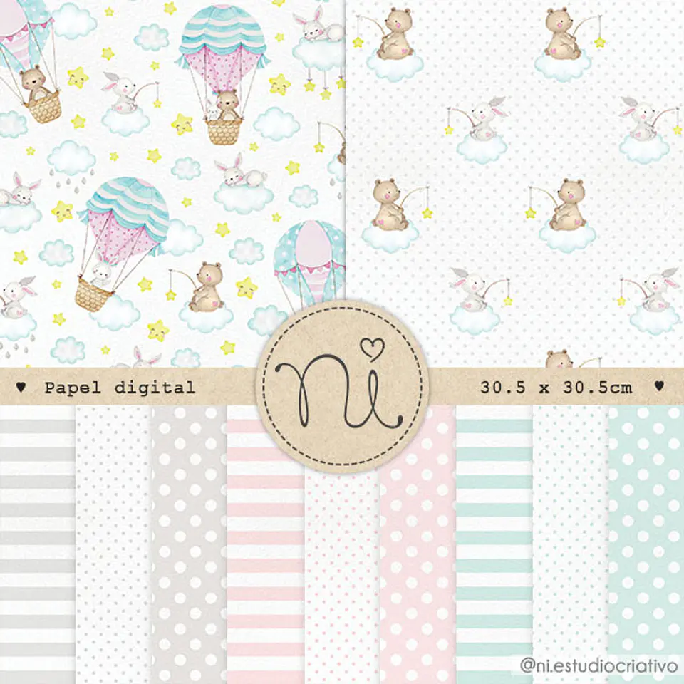 Kit Digital Sonhe Alto Azul e Rosa Papers 178 1