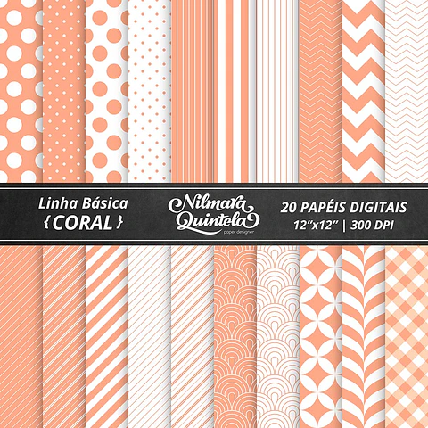 Kit Digital Papeis Basico Coral 15
