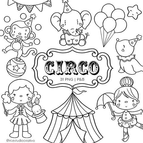 Kit Digital Pd0005 Circo Rosa Preto e Branco 144