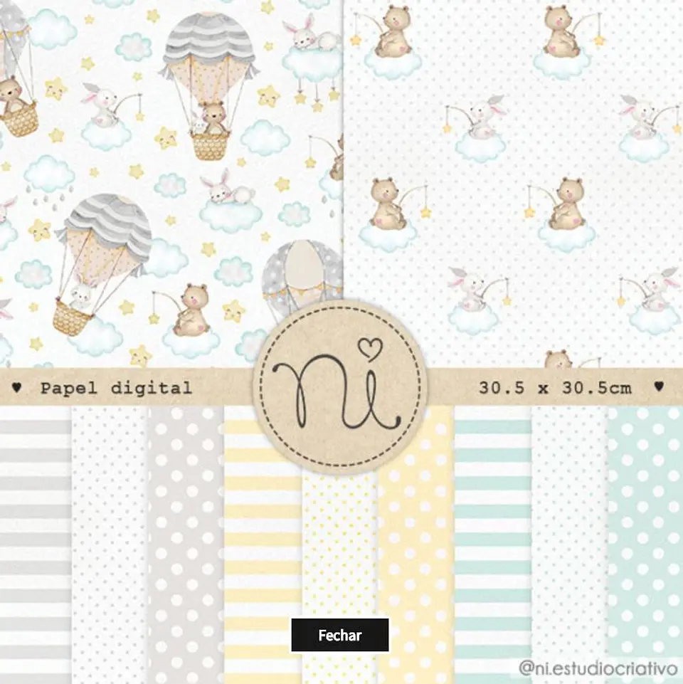 Kit Digital Sonhe Alto Cinza e Amarelo Papers 180 1