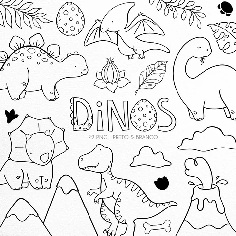 Kit Digital Pb0001 Dinos Preto e Branco 140