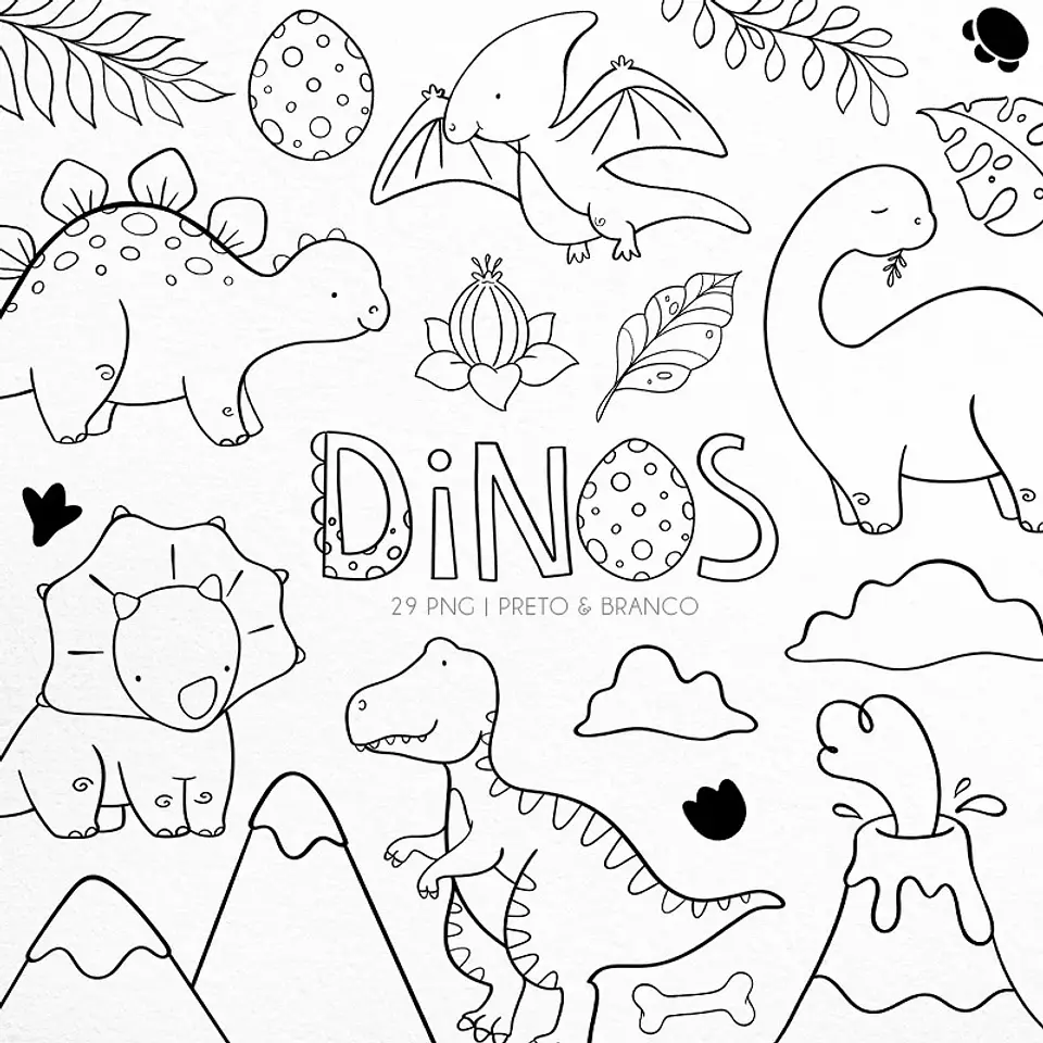 Kit Digital Pb0001 Dinos Preto e Branco 140 1