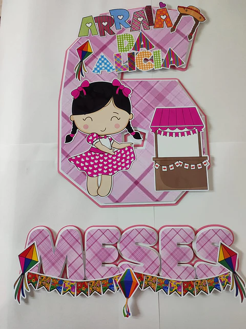 Arquivo de Corte Topo de Bolo Mesversário Menina Números Temáticos 35