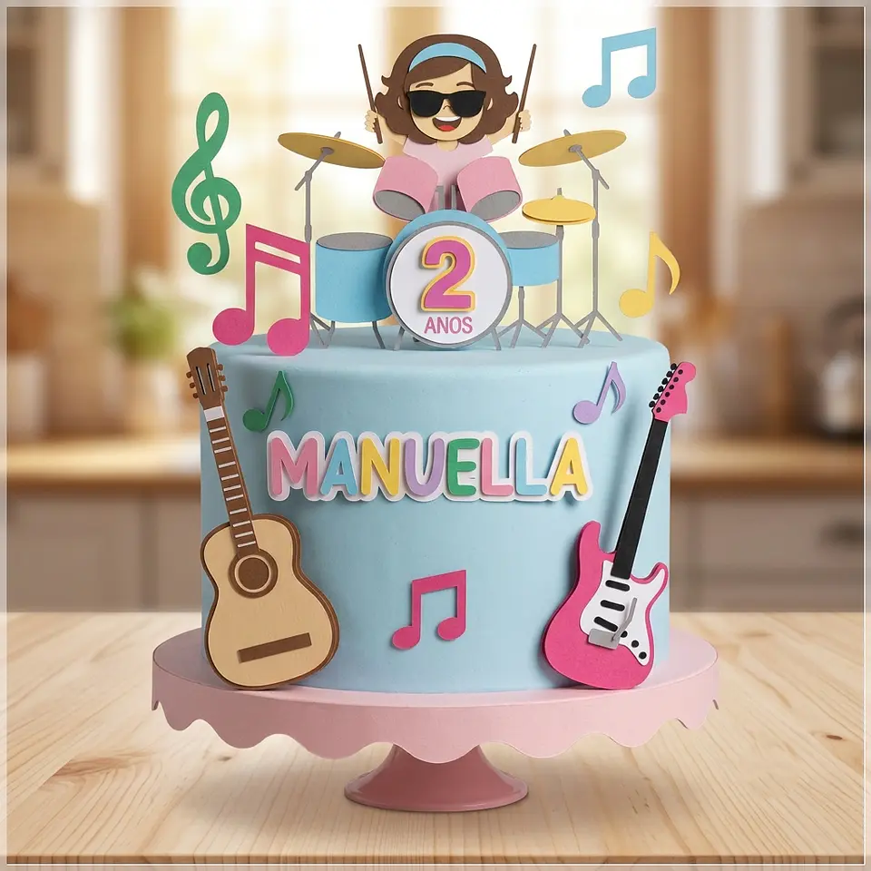 Arquivo de Corte Topo de Bolo Musica Rock Bateria Menina 8 1