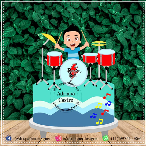 Arquivo de Corte Topo de Bolo Musica Rock Bateria 3