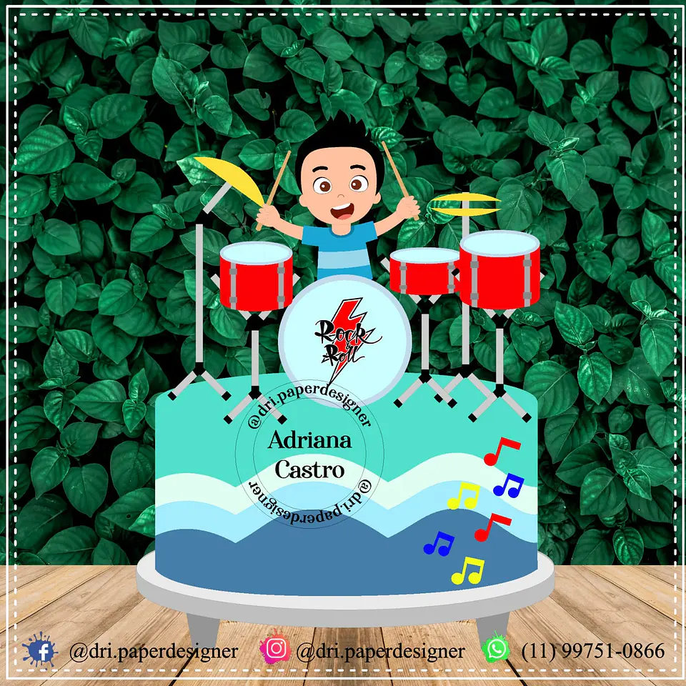 Arquivo de Corte Topo de Bolo Musica Rock Bateria 3 1