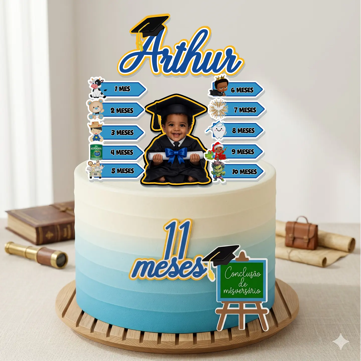 Arquivo de Corte Topo de Bolo Formatura Mesversário Menino 1 1