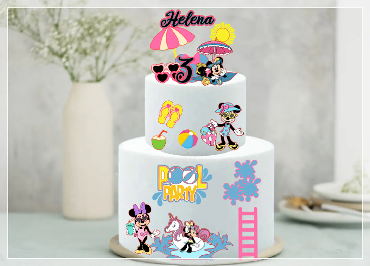 Arquivo de Corte Topo de Bolo Minnie Pool Party 2 1