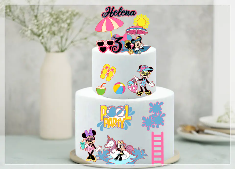 Arquivo de Corte Topo de Bolo Minnie Pool Party 2 1