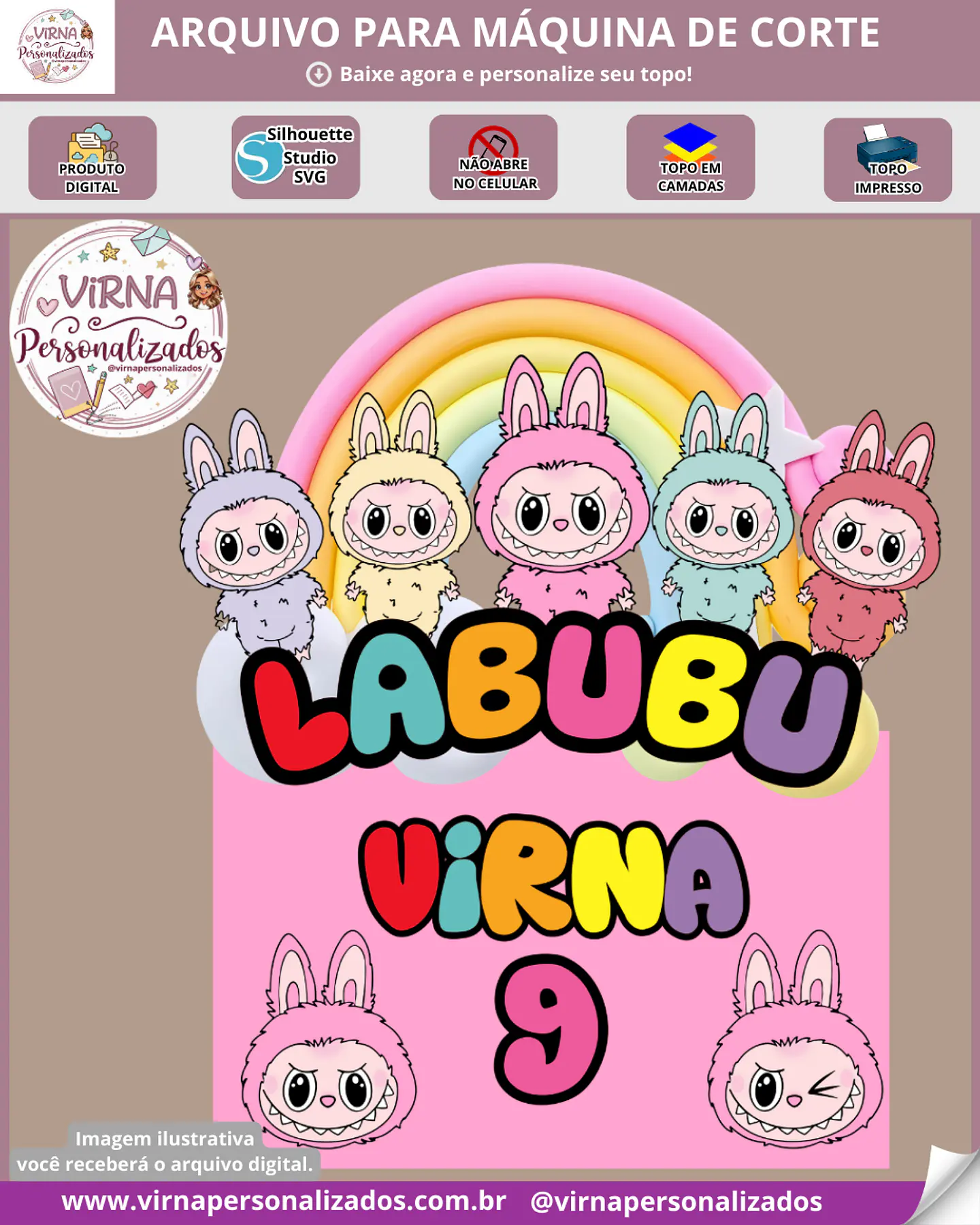 Arquivo de Corte Topo de Bolo Labubu 9 1