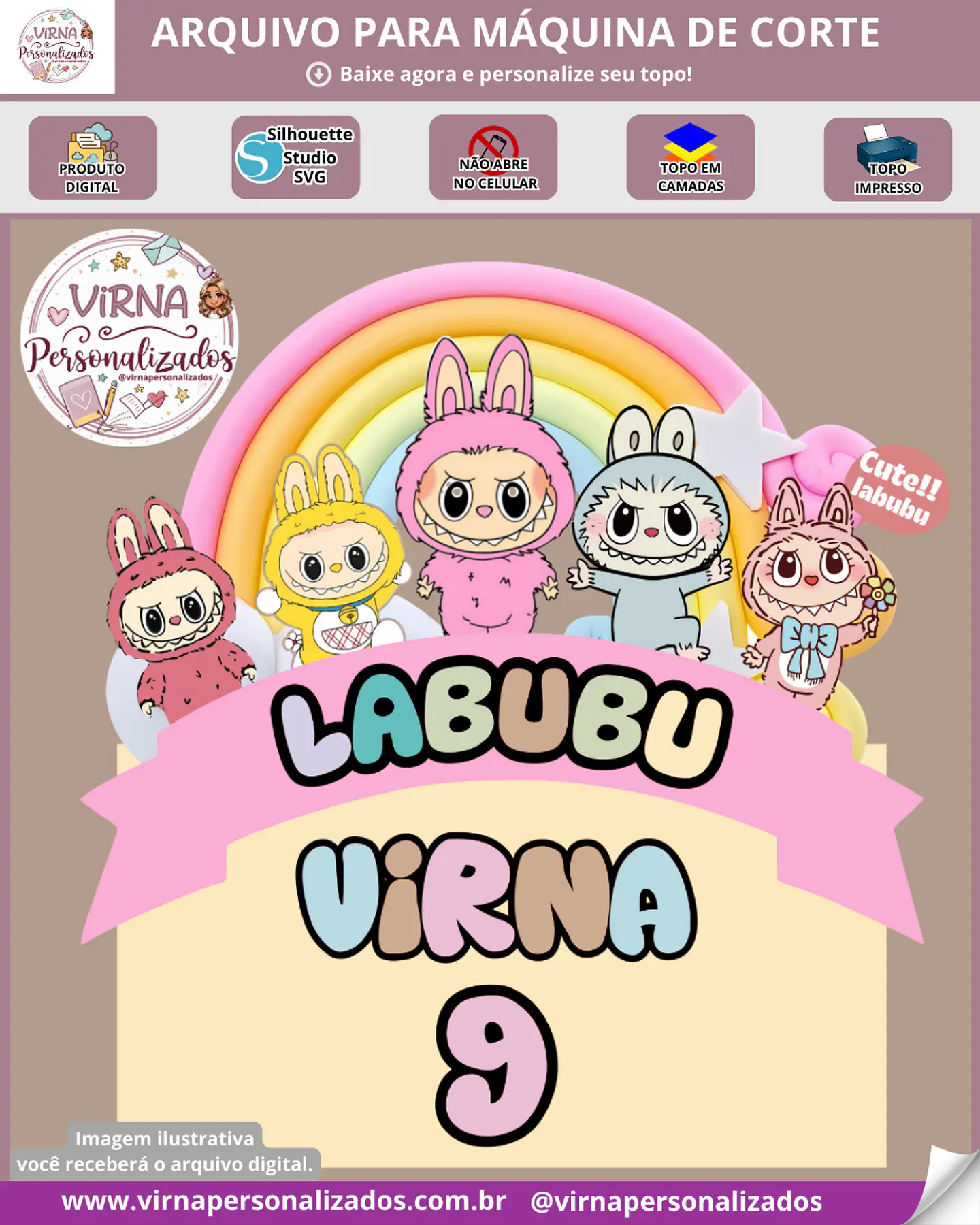 Arquivo de Corte Topo de Bolo Labubu 8 1