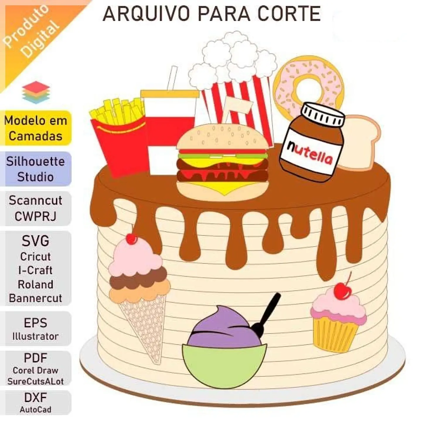 Arquivo de Corte Topo de Bolo Lanchonete Comilona EPS 3 1