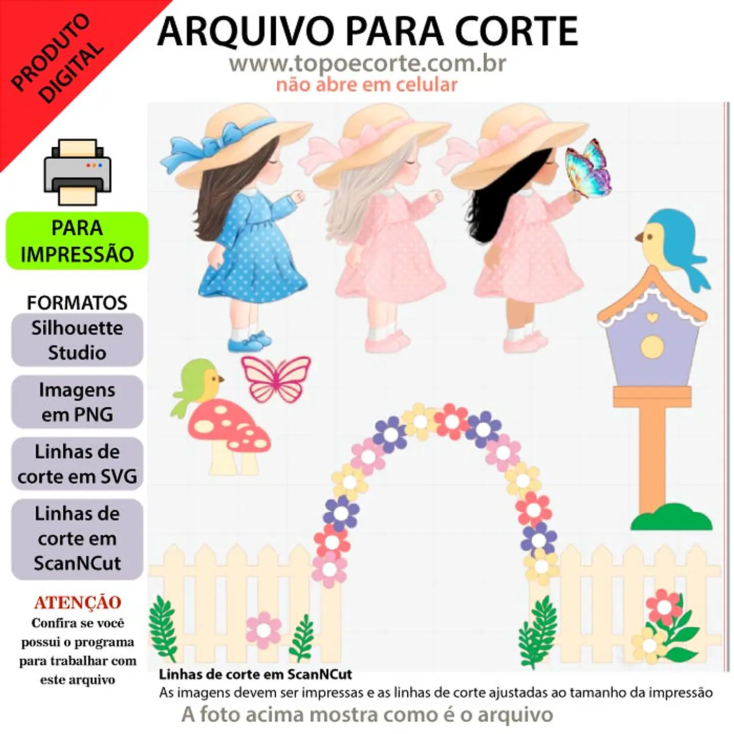 Arquivo de Corte Topo de Bolo Jardim Menina 18 1