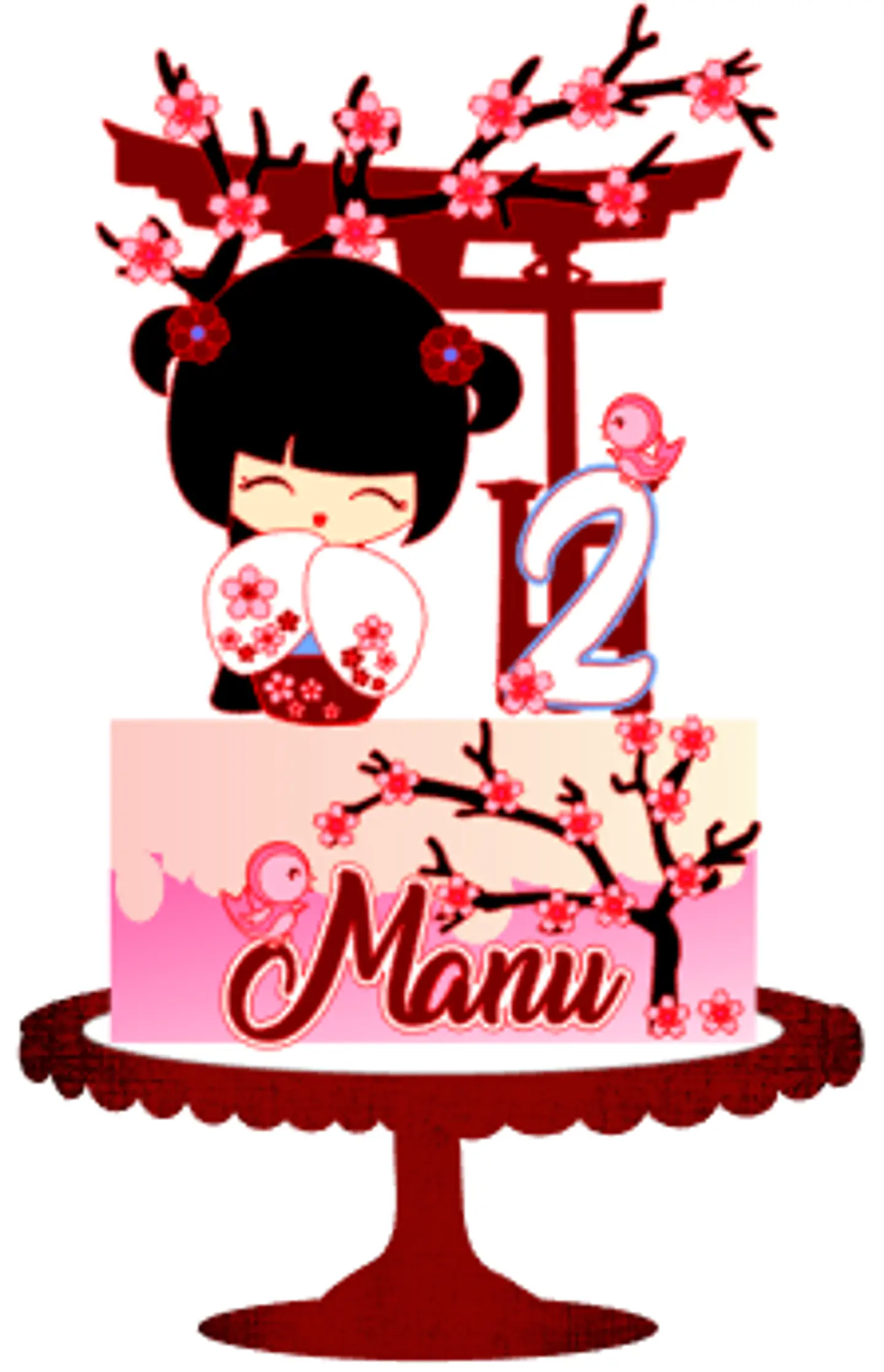Arquivo de Corte Topo de Bolo Japão Kokeshi Sakura 10 1