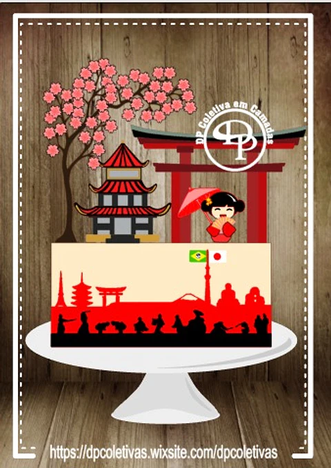 Arquivo de Corte Topo de Bolo Japão Kokeshi Sakura 8