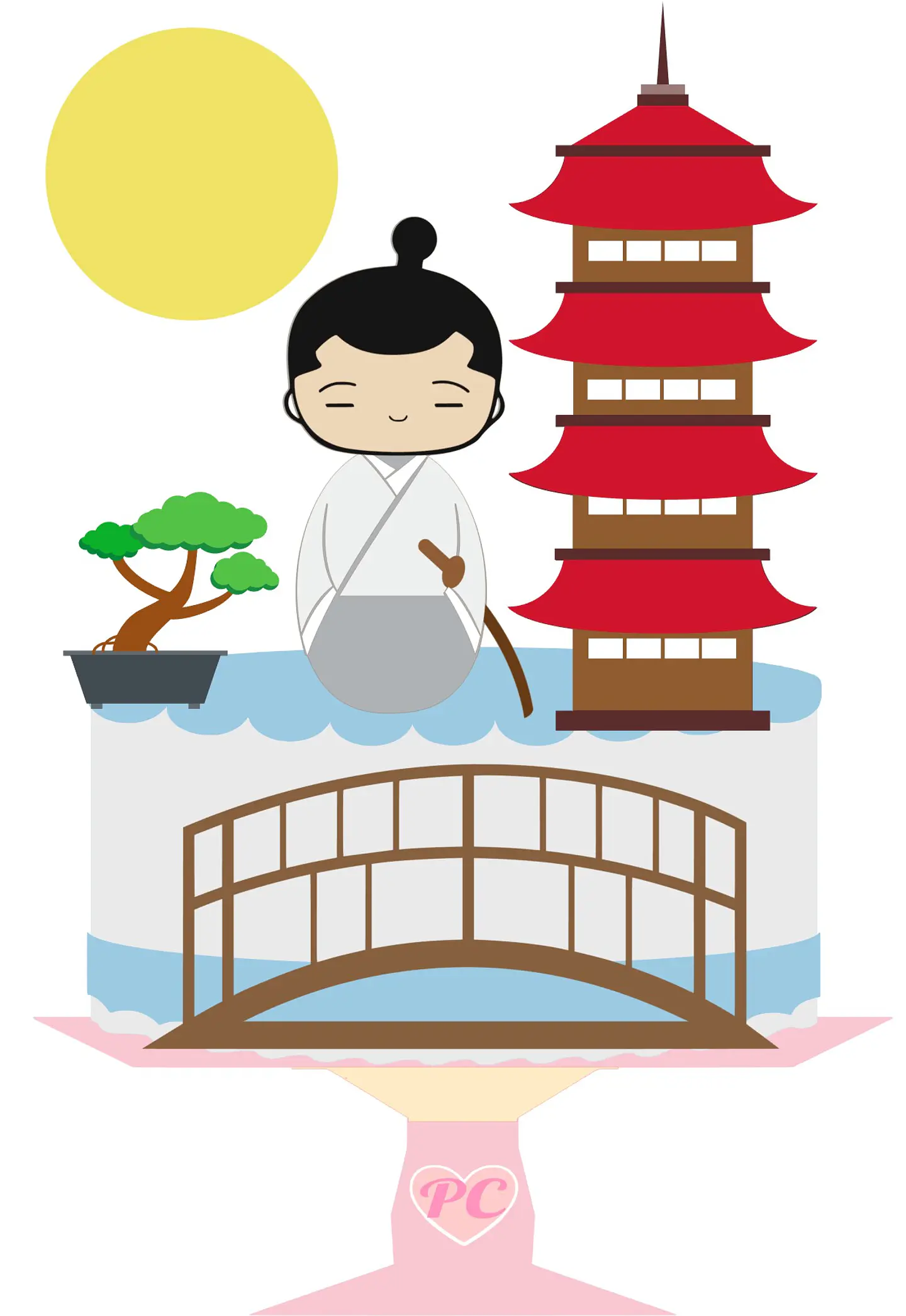 Arquivo de Corte Topo de Bolo Japão Kokeshi Sakura 6 1