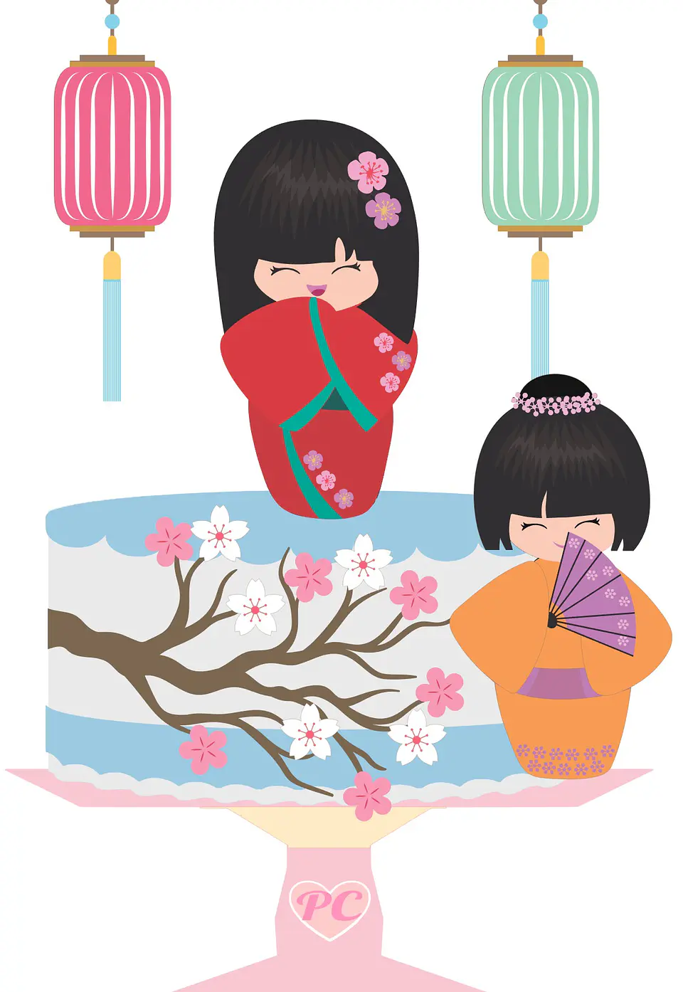 Arquivo de Corte Topo de Bolo Japão Kokeshi Sakura 5 1
