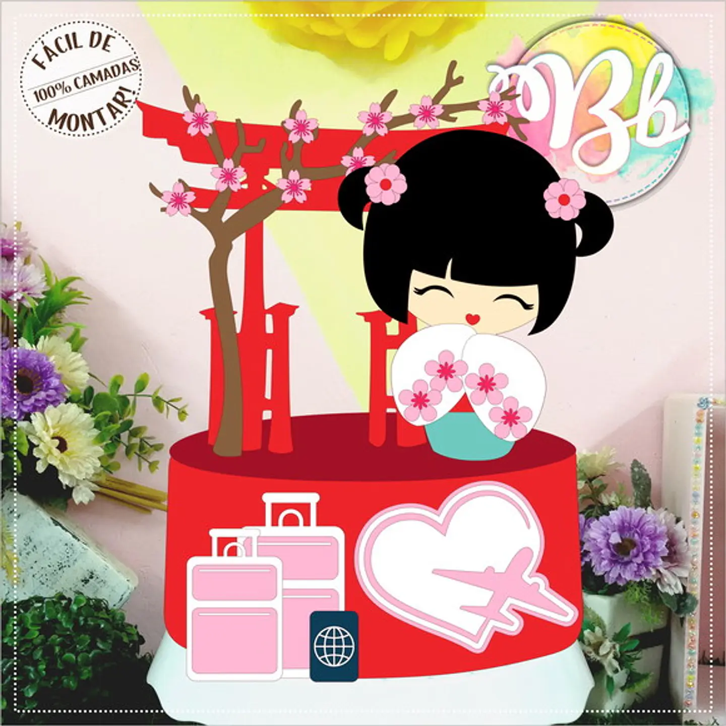 Arquivo de Corte Topo de Bolo Japão Kokeshi Sakura 3 1