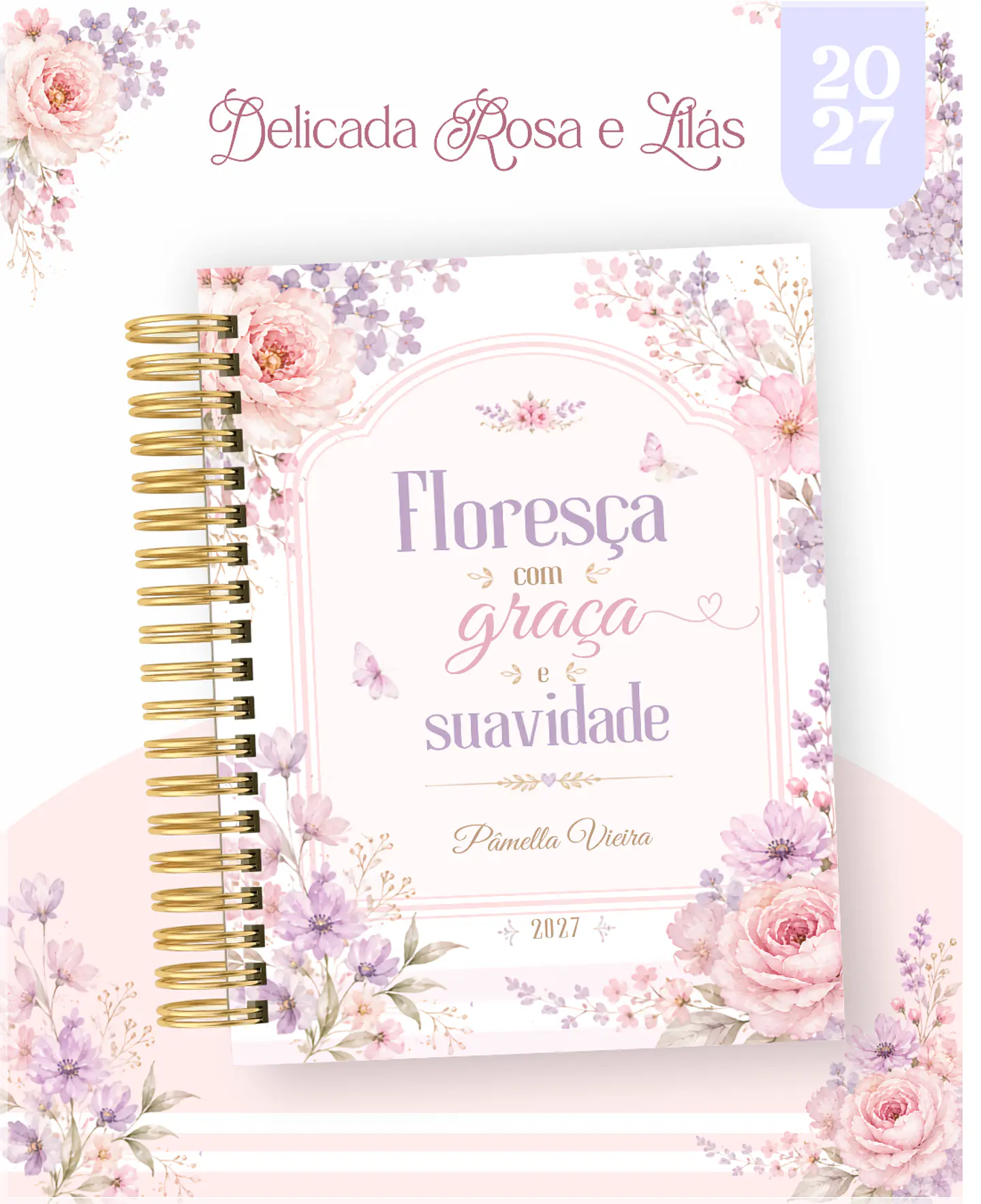 Encadernação - Agenda , Bloquinho , Calendário e Planner Delicada Rosa e Lilas 1