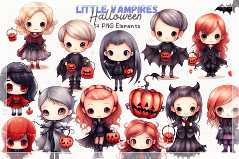 Kit Digital Halloween Little Vampires 54 Cliparts 25