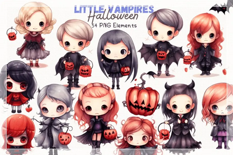Kit Digital Halloween Little Vampires 54 Cliparts 25 1