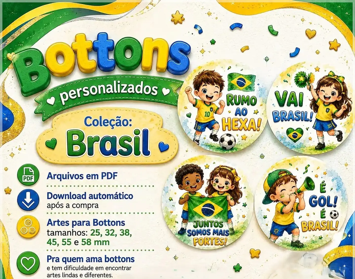 Arquivo de Corte Bottons Brasil Copa do Mundo 1