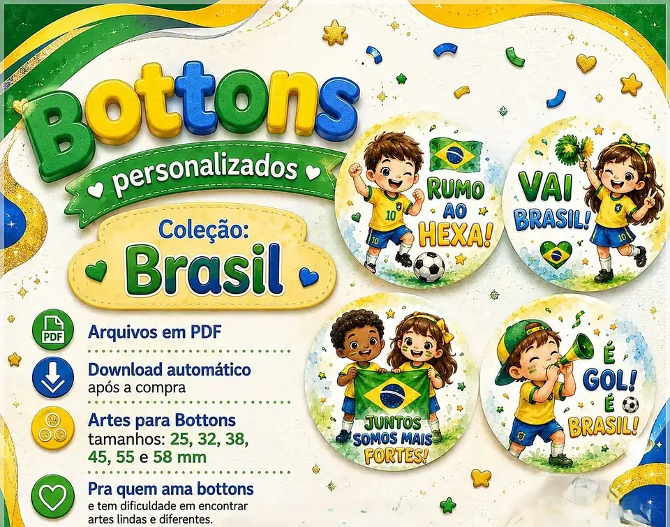 Arquivo de Corte Bottons Brasil Copa do Mundo 1