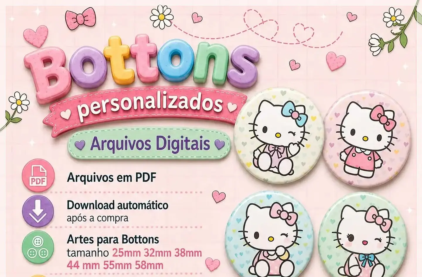 Arquivo de Corte Coleção Bottons Hello Kitty 1