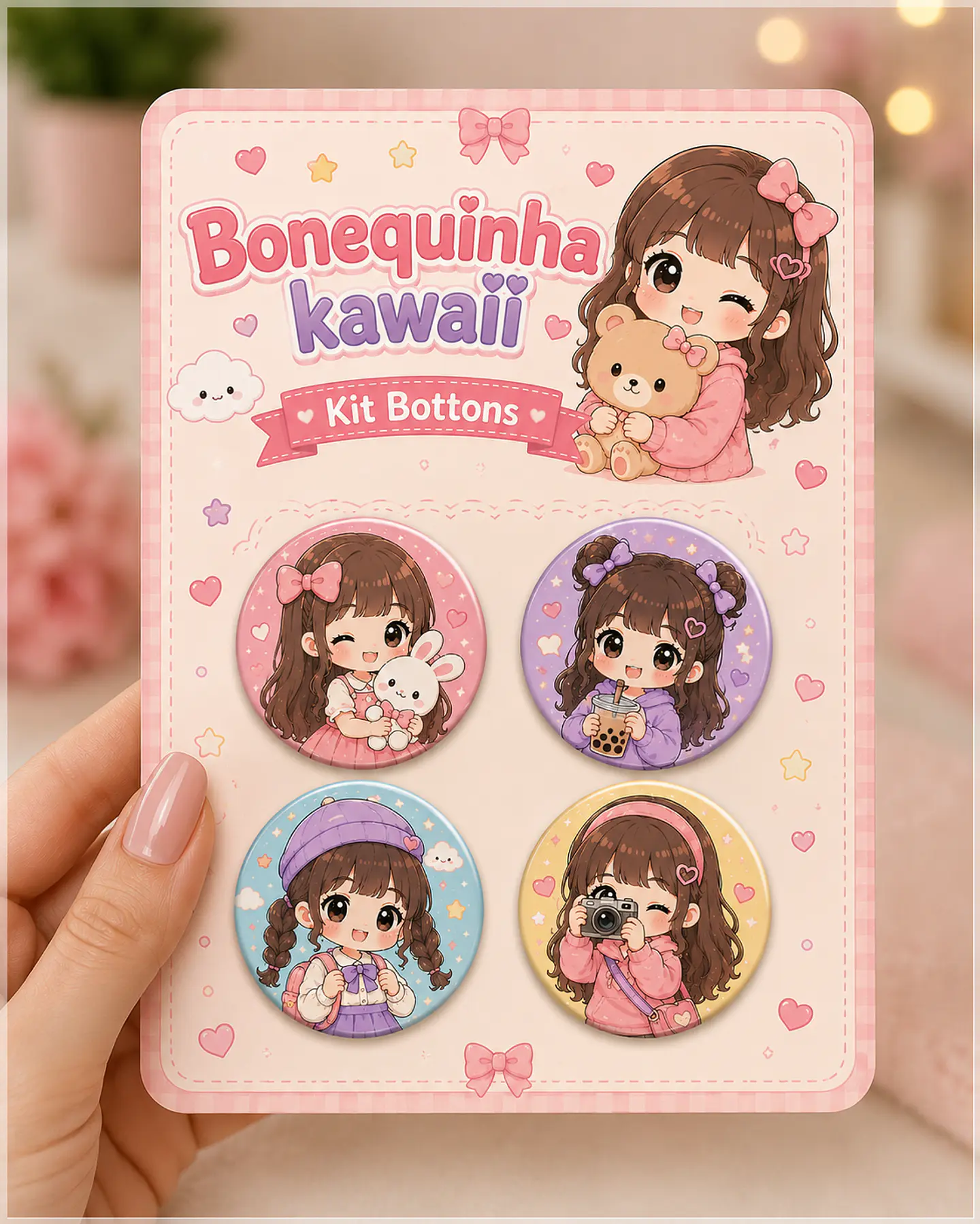 Arquivo de Corte Bottons Bonequinha Kawaii 77 1
