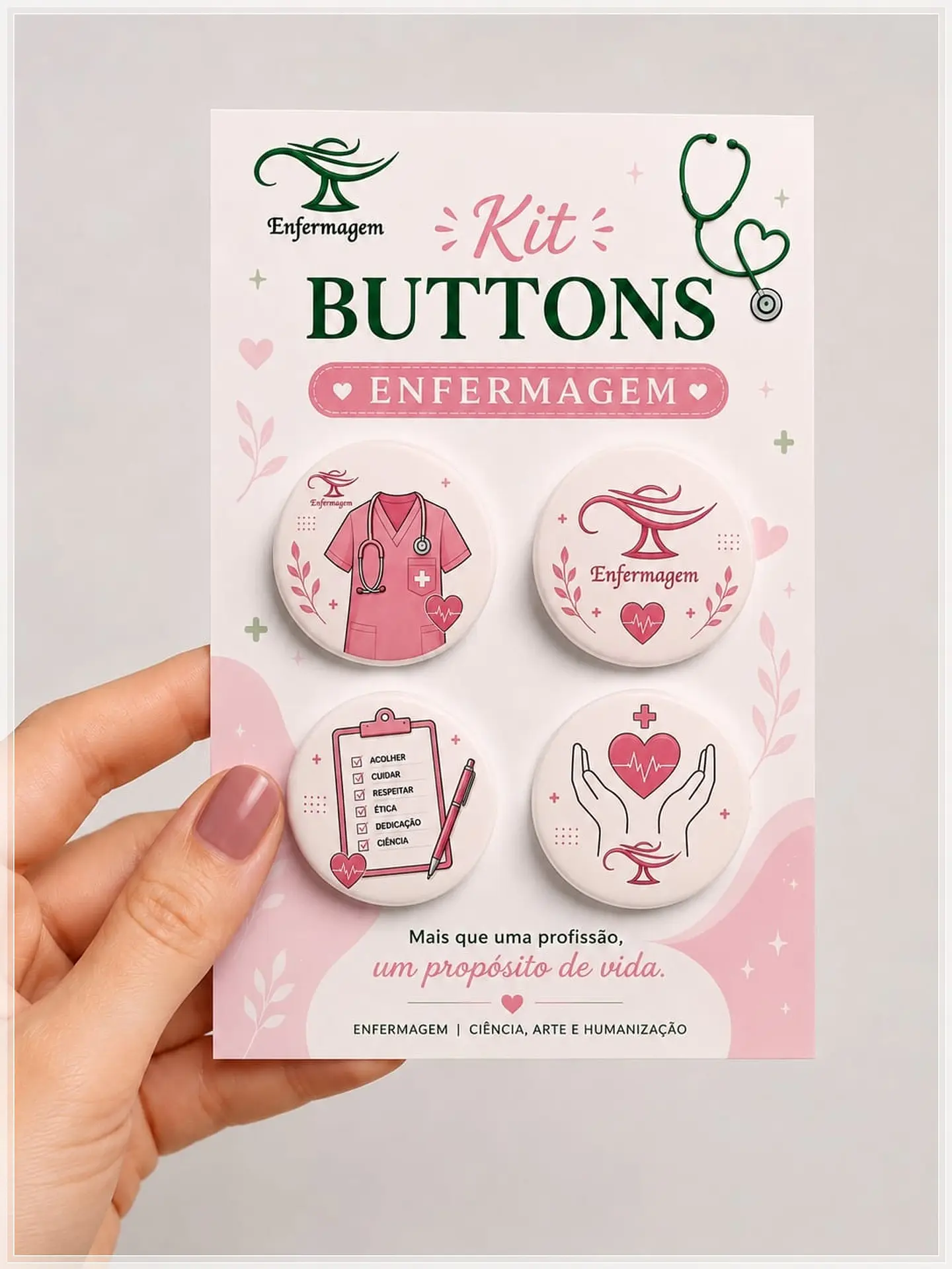 Arquivo de Corte Buttons Enfermagem Rosa 1