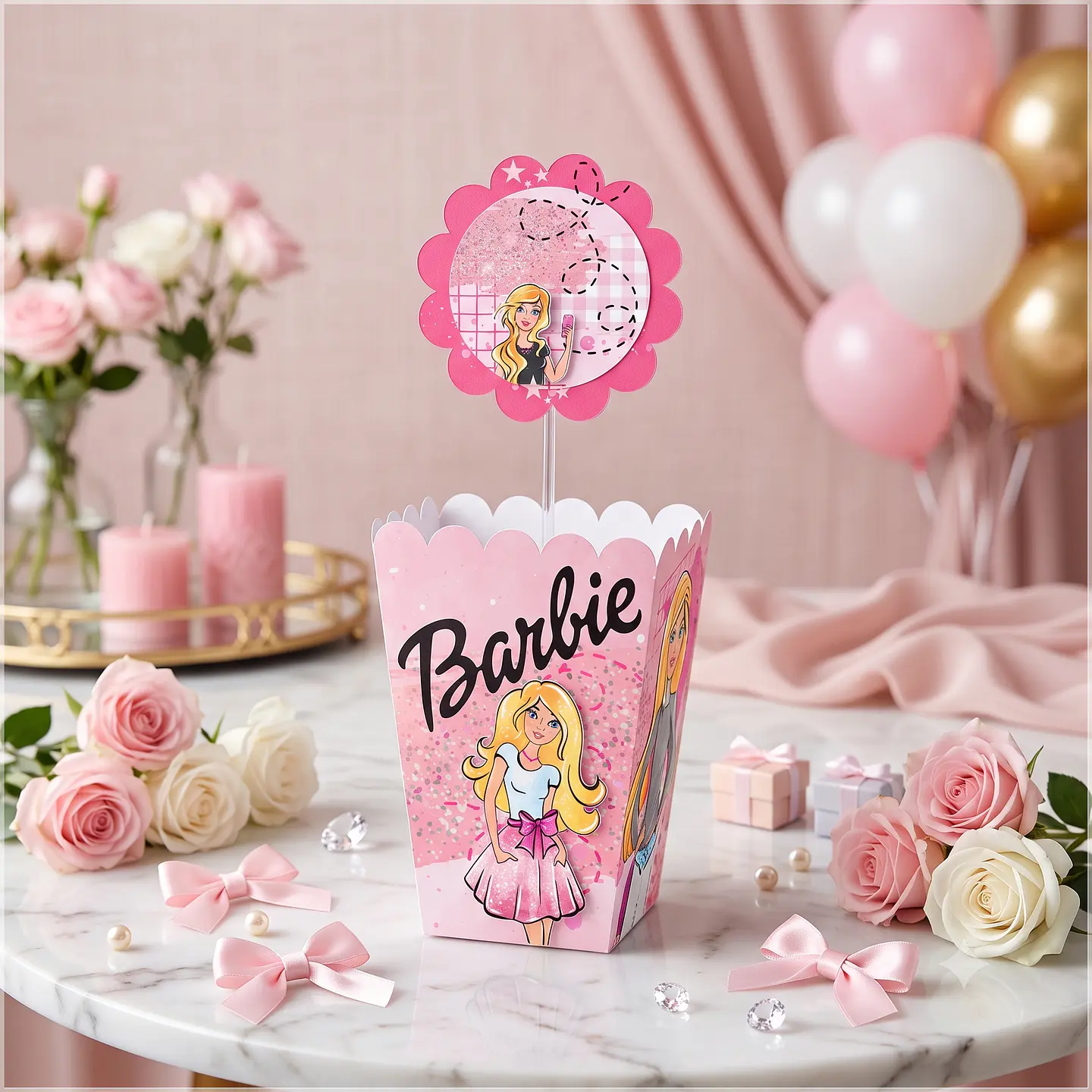 Arquivo de Corte Centro de Mesa Cachepô Barbie 75 1