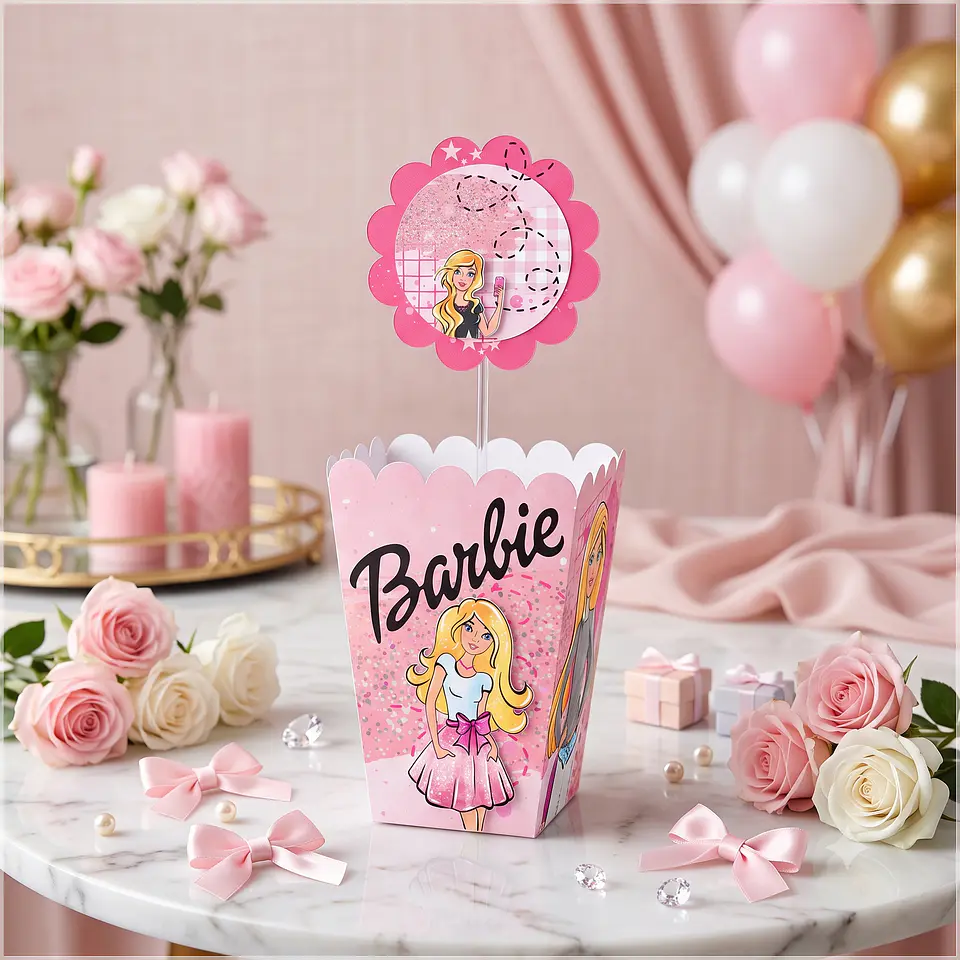 Arquivo de Corte Centro de Mesa Cachepô Barbie 75 1